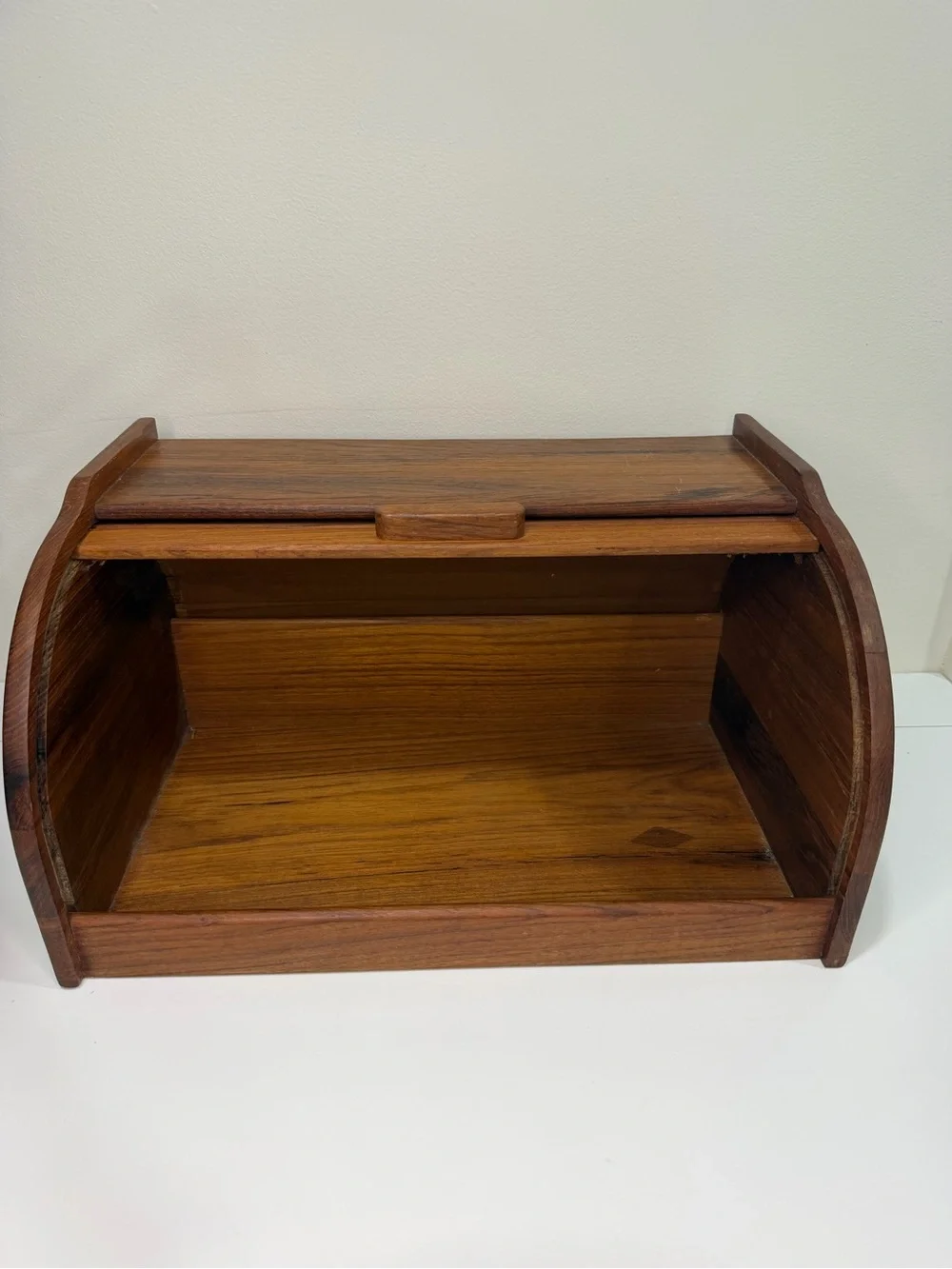 Vintage Goodwood Genuine Teak Roll Top Bread Box MCM Thailand